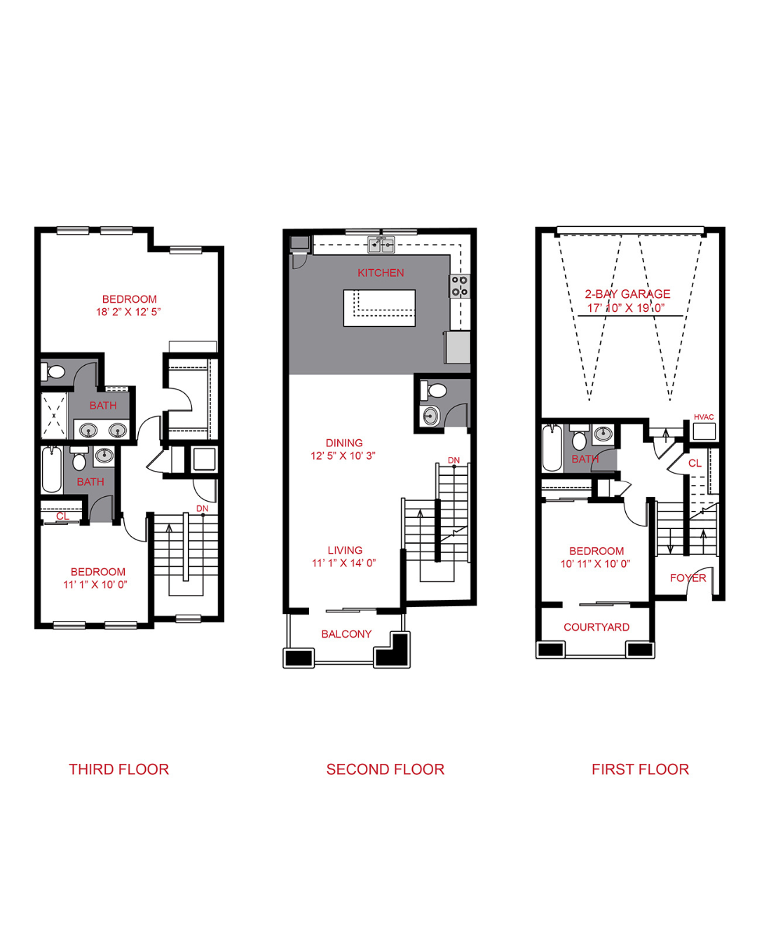 Floor plan for 3 beds, 3.5 baths, 1595 sqft